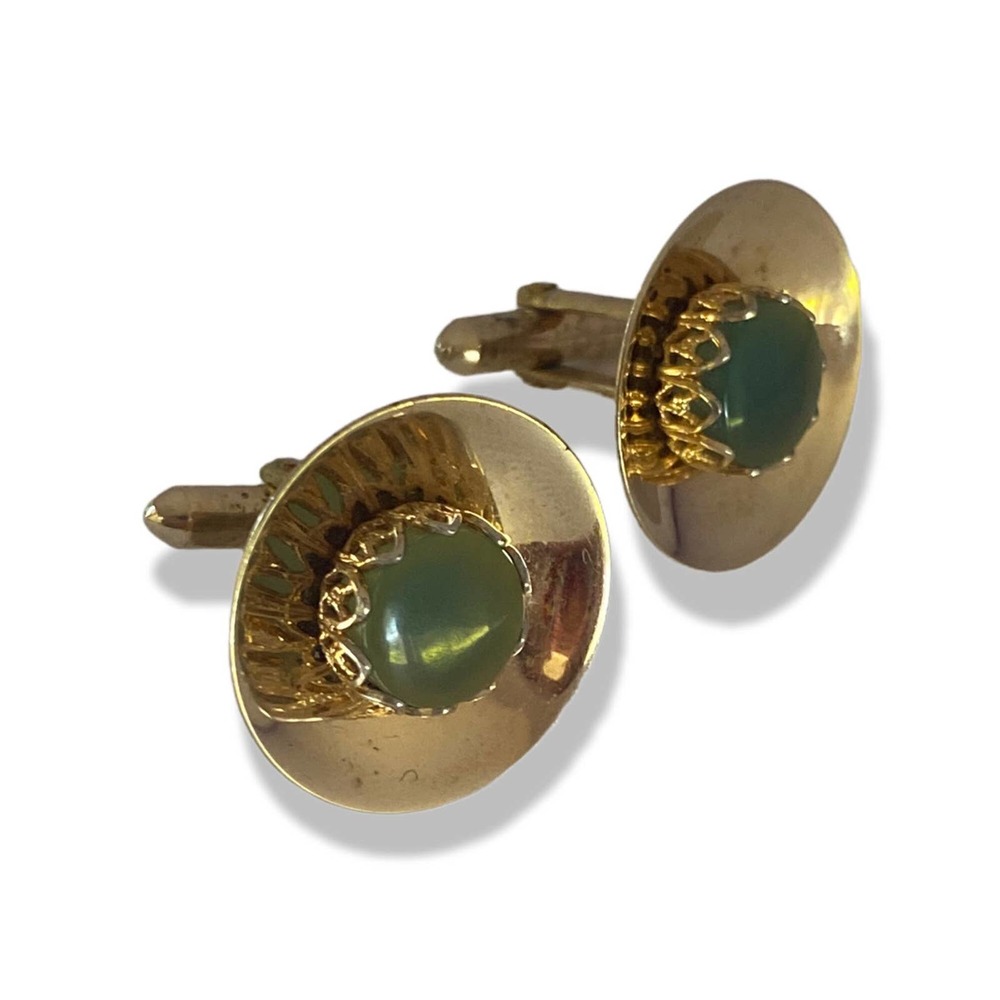 SWANK Gold Tone and Jade Cabochon Cufflinks